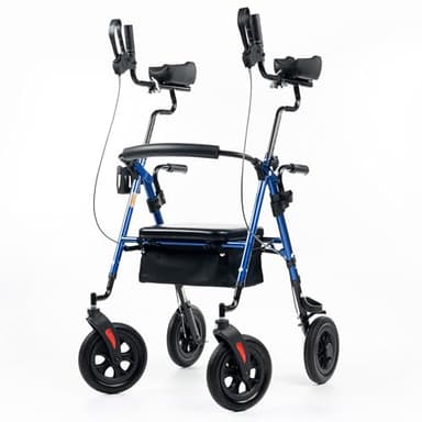 ELENKER Upright Rollator Walker, Stand Up Rolling Walker with 10’’Big PU Wheels and Adjustable Padded Armrests for Seniors from 4’8”to 6'4” (Blue)