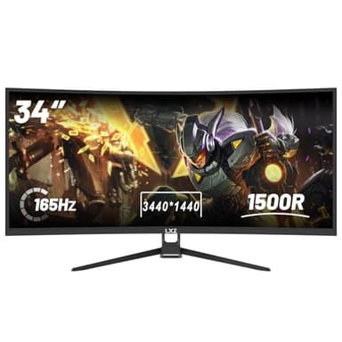 LXZ 34 Inch Gaming Monitor 1500R, 4K QHD 165hz Frameless Display 100% sRGB, Wide Viewing Angle, Display Port HDMI - Black