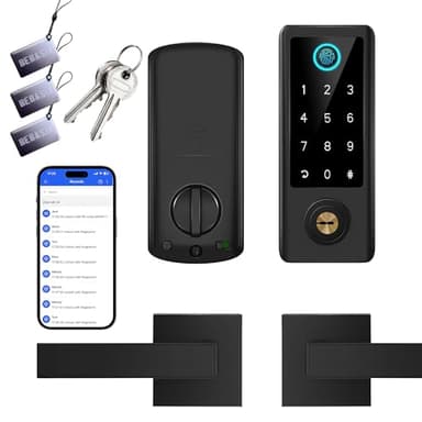 BEBASIA Smart Fingerprint Door Lock with Handle Set, Full App Control, Electronic Digital Touchscreen Keypad, Deadbolt Smart Locks for Front Door, Auto Lock, Black