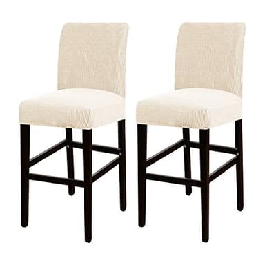 Turquoize Stretch Bar Stool Cover Counter Stool Pub Chair Slipcover for Dining Room Cafe Barstool Slipcover Removable Furniture Chair Seat Cover Jacquard Fabric with Elastic Bottom Set of 2, Natural