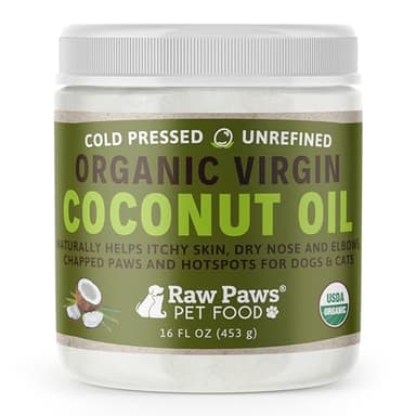 Raw Paws Virgin Organic Coconut Oil for Dogs & Cats, 16-oz - Treatment for Itchy Skin, Dry Nose, Paws - Hot Spot Lotion - Natural Hairball Remedy for Cats