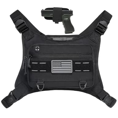 Sports Chest Pack for Men Front Chest Bag Fits Most Pistols Chest Pouch Harness for Running, Hiking, Workouts (Black)