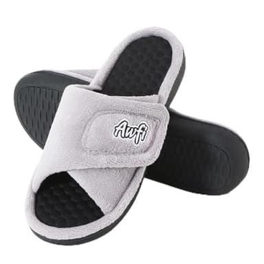 AWFI Women's Slippers with Memory Foam Fuzzy Adjustable Open Toe House Slippers for Women Slip On Home Bedroom Bathroom Spa with Coolmax® Lined | Comfy | Breathable| Moisture-wicking