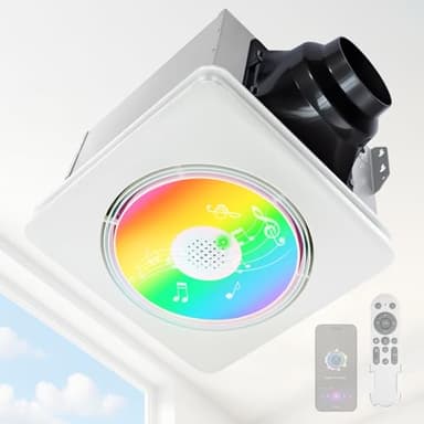 GROWNEER Bathroom Fan with Bluetooth Speaker, 110/160 CFM 1.0 Sone Exhaust Fan with Humidity Sensor Auto-on at 60%, Powerful Oversize Exhaust Fan with Light, 10 RGB Modes, 1500lm 3CCT & Nightlight