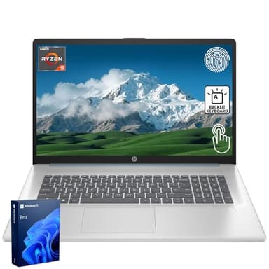 HP 17.3" Business Laptop, 17.3" HD+ Touchscreen, AMD Ryzen 5 7430U, 32GB RAM, 2TB PCIe SSD, Backlit Keyboard, Fingerprint Reader, Webcam, HDMI, Wi-Fi 6, Windows 11 Pro, Blue