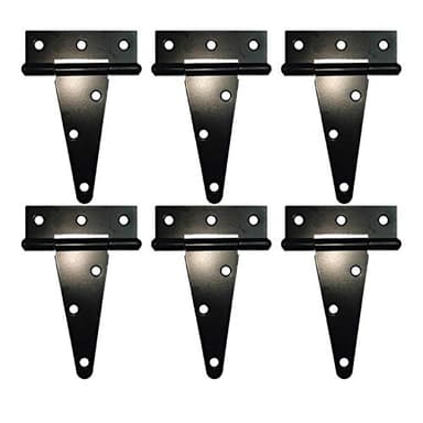 HLMOptimo Heavy Duty T Hinge Tee T Strap Shed Gate Barn Fence Door Hinge Wrought Rustproof Black (6 pcs, 4 inch)