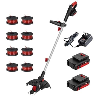 MZK 20V 12'' Cordless String Trimmer, Grass Trimmer&Edger with 8 Replacement Spools, Battery Powered Weed Trimmer with Auto Line Feed for Lawn,Garden(2 * 2AH Battery and Charger Included)
