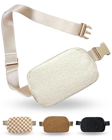 Boutique Fleece Belt Bag | Sherpa Crossbody Fanny Pack for Women | Everywhere Waist Pack | Small Fashion Travel Chest Bag (Extended Strap Length, Cream Fleece)
