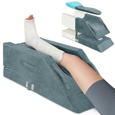 KingPavonini 4-Height Adjustable Leg Elevation Pillows for After Surgery with Ergonomic Curve, Memory Foam Wedge Pillow for Legs Swelling and Pain Relief, Knee Replacement Recovery Aids (Single Leg)