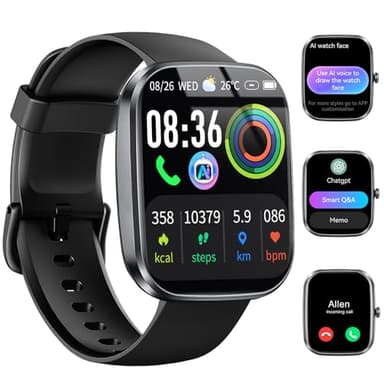 uaue AI Smart Watch with ChatGPT, 1.91" Bluetooth Calling Smartwatch for Men Women, 110+ Fitness Modes Activity Tracker, Heart Rate/Sleep/Calorie Monitor, IP68 Waterproof Step Counter for Android iOS
