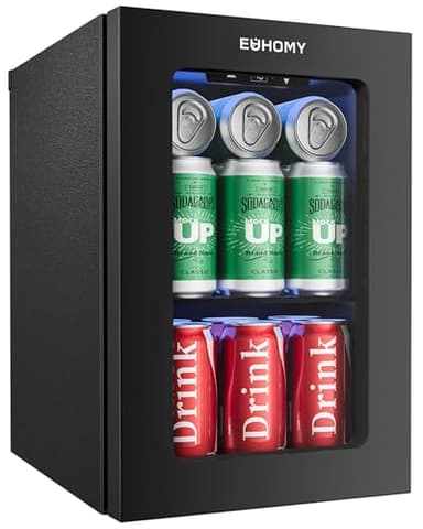 EUHOMY 18L Beverage Refrigerator Cooler, 24 Cans Mini Fridge with Quiet Compressor, Countertop Small Fridge with 40°F-61°F Digital Temperature Control, LED Lgiht for Home, Bar, Office