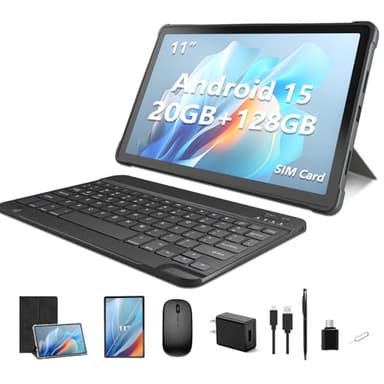 JREN 11" Android 15 Tablet 128GB with Keyboard & Mouse, 4G LTE Unlocked Tablet with SIM Card Slot, 20GB RAM, 5G WiFi, Octa-Core 2.0GHz, 13MP+5MP Cameras, 8000mAh Battery, Quad Speakers Grey