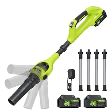 Leaf Blower Cordless, 40V Leaf Blowers with 2 Battery Powerd and Charger Brushless 580CFM/180MPH & 2 Speed Electric Leaf Blower 2 in 1 with Gutter Cleaning Extension Attachment Kit for Garden，House