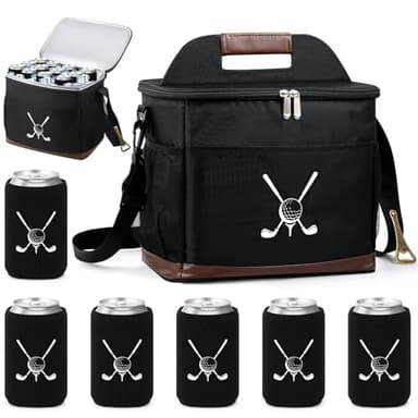 Reallnaive Golf Cart Cooler Bag Insulated with 6 Beer Can Sleeves 24 Can Large Foldable Leakproof Soft Cooler Bag with Bottle Opener Ice Cooling Holds for Golf Cart (Black)