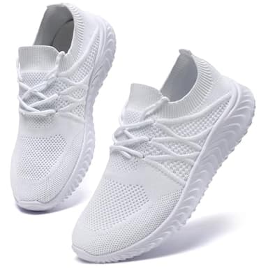 Oltyutc Women Running Shoes Lightweight Tennis Shoes Breathable Mesh Gym Workout Shoes Walking Womens Sneakers White 8.5