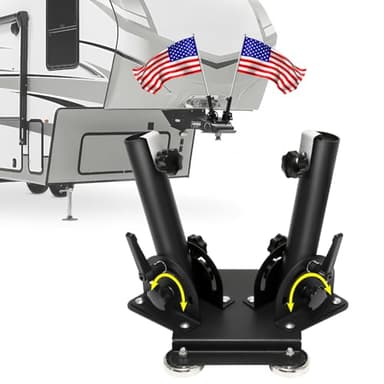 Vornalex Magnetic Flag Pole Holder for 5th Wheel RV Hitch, Magnetic RV Flag Pole Mount, Double Flagpole, 180° Adjustable Angle, No-Drill Installation, Fit for 5th Wheel RV Hitch Camper and Trailer