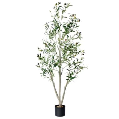 Olive Trees Artificial Indoor, 5FT Tall Faux Olive Tree with Moss and Planter, Artificial Plants Indoor with Natural Wood Trunk and Lifelike Fruits, Fake Tree for Home Office Living Room Decor