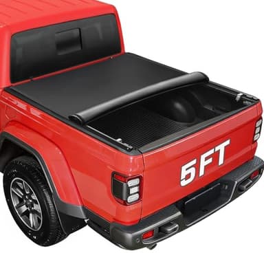 RHOBRA Soft Roll-up Truck Bed Tonneau Cover Compatible with 2020-2026 Jeep Gladiator JT (w or w/o Track Rail System) 5ft Bed, 26.5oz Vinyl Soft Truck Bed Cover, Weather Resistant Bed Cover