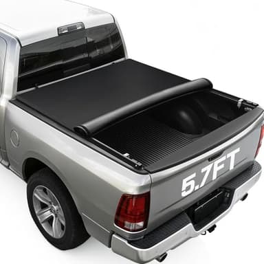 RHOBRA Soft Roll-up Truck Bed Tonneau Cover Compatible with 2009-2026 Dodge Ram 1500 (Incl. Classic & New), 5.7ft Bed, 26.5oz Vinyl Soft Truck Bed Cover, Weather Resistant Bed Cover