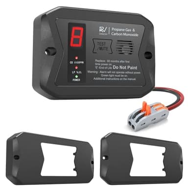 RV Dual LP/CO Alarm, RV Carbon Monoxide & Propane Detector, Hardwired-12V DC with 3 Different Brackets for Motorhome Travel Trailer, Motor Coach, Truck Camper (R502 Black)