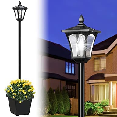 64 Inch Solar Lamp Post Light with Planter, 60 High Lumen Street Light, Solar Post Lights Waterproof for Pathway, Garden, Driveway, Lawn, Front Back Door Outside Pole Lamp 6000K