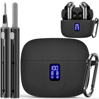 Silicone Case for TAGRY X08 Wireless Earbuds Case, Compatible with TAGRY Bluetooth Headphones True Wireless Earbuds with Keychain with Cleaning Pen - Black