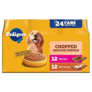 Pedigree Chopped Ground Dinner Wet Dog Food Chicken & Beef Variety Pack, Canned Dog Food, 13.2 oz. Cans (24 Count, Pack of 1)