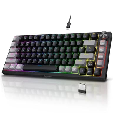 KOORUI 75% Wireless RGB Gaming Keyboard,3 Mode BT/2.4Ghz/USB-C Hot Swappable Mechanical Keyboard,Compact 82 Keys with 4000mAh Battery & Dedicated Knob Control,Tactile Brown Switch