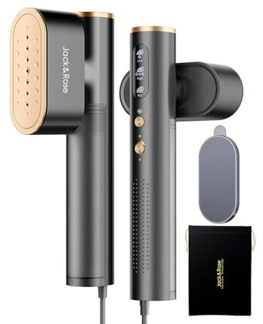 Jack ＆ Rose Travel Steamer for Clothes,100-220V Portable Iron,15s Heat Up,Steamer ＆ Iron 2 In 1, Travel Size,Large Ceramic Heat Panel,for Global ＆ Europe