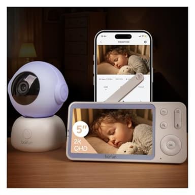 BOIFUN 2K HD 5-Inch Split-Screen, Smart WiFi Baby Monitor with Camera and Audio, Smartphone APP, AI Motion & Cry Detection, Night Vision, 360° Auto Tracking,Humidity &Temperature Detection,2-Way Talk
