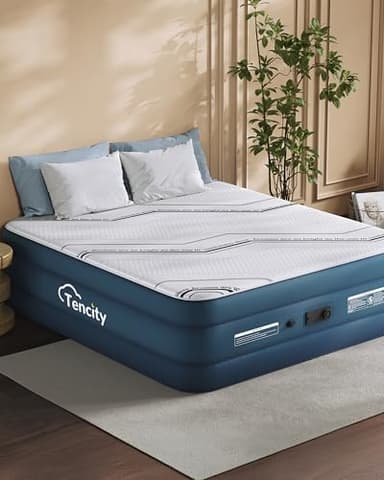 20” Tall Luxury Air Mattress with Quilted Foam Topper, Extra Firm Support with U-shaped PVC strap Inflatable Bed, Quiet & Comfortable Blow Up Bed for Home Guests, Camping, Travel, Fast Inflate AirBed