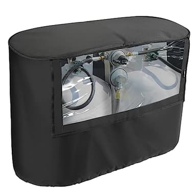 BougeRV Propane Tank Cover, Visible Valve, Fit Dual 30lb Tanks, Waterproof 600D Oxford Replacement Covers for Trailer/Camper, RV Parts Accessories (Black)