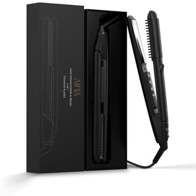 AINA Hair Straightener Comb, Flat Iron with Comb | Titanium Iron 450F | Dual Voltage Hair Straightening | Curling 2 in1 | Resolve Tangled | frizz Free (Vader Black)