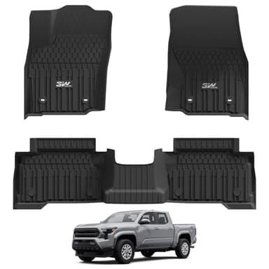 3W Floor Mats for Toyota Tacoma 2024 2025 2026 Double Cab(Not Fit Hybrid & XtraCab), TPE All Weather Custom Fit Floor Liner for Tacoma TRD/SR/SR5/limited Car Liners(Automatic Transmission)