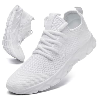 Linenghs White Running Shoes for Womens Fashion Sneakers Gym Tennis Lightweight Sports Workout Shoes,White,8