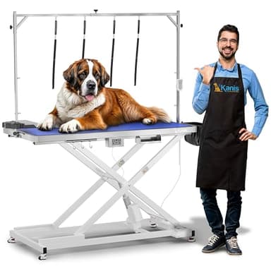 KANIS Professional Electric Dog Grooming Table - Heavy Duty, Height Adjustable Pet Grooming Table w/Leveling Wheels, Grooming Arm, Anti Slip Tabletop & Tool Organizer/Dog Grooming Station (60", WHITE)