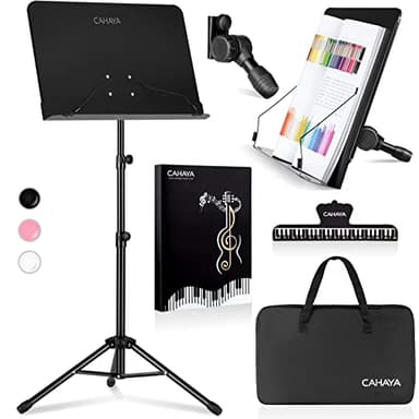 CAHAYA Music Stand for Sheet Music - Dual-use Converts to Desktop Stand Portable& Foldable 31.4-57in Height Adjustable Sturdy to Holds Thick Book or Tablet Include Carrying Bag Sheet Music Folder Clip