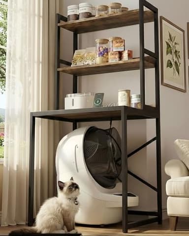 Heybly Litter Box Enclosure, Wooden Cat Litter Storage Shelf Furniture for Self-Cleaning Robot 3 & 4, Large Litter Box Robot with Charging Station for Smart Litter Box Size, Rustic Brown HCLB001SR