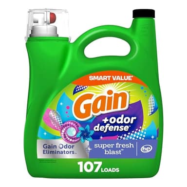 Gain + Odor Defense Liquid Laundry Detergent, Super Fresh Blast Scent, 107 Loads, HE Compatible Washing Soap