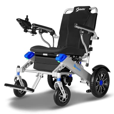 Aotedor Electric Wheelchairs for Adults,Equipped with 2 Packs Safe Side Slide-in Batteries 20 Miles Travel Range All Terrain Motorized Wheelchair for Seniors Airline Approved (Silver-Blue)