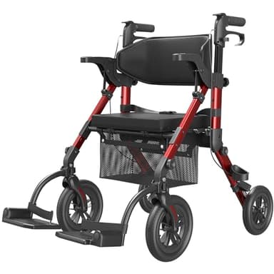 VOCIC Walkers for Seniors, Wheelchairs for Adults, Rollator Walker with Seat, 2 in 1 Rollator Transport Chair with Brakes, Rollator Lightweight Foldable, Walker Wheelchair Combo