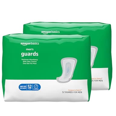 Amazon Basics Men's Incontinence Guards, Maximum Absorbency, Moisture-Wicking with Odor Protection, One Size Fits Most, 104 Count (2 Packs of 52)