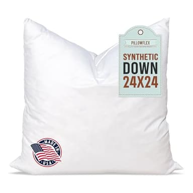Pillowflex Synthetic Down Pillow Insert - 24x24 Down Alternative, Large Euro Pillow, Square Ultra Soft Throw, Euro Bed Sham - 1 Decorative Form