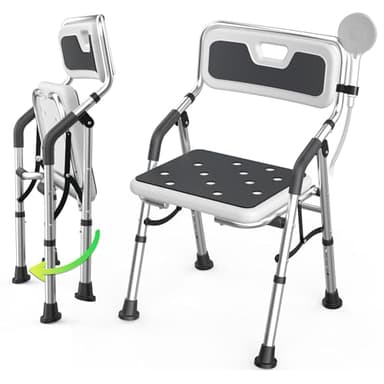 Foldable Shower Chair for Inside Shower with Arms and Back, Shower Chair for Elderly and Disabled with Adjustable Height,Folding Bath Chairs for Seniors,Quick-Assembly & Comfortable
