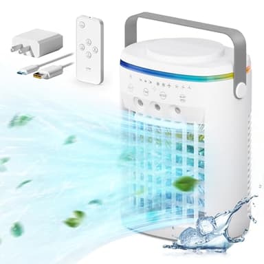 Vidihill Portable Air Conditioner, Evaporative Air Cooler, 2-4-8H Timer Auto-Off &Remote, Water Tank, Three ultrasonic nozzles, 3-Speed Personal Air Conditioner Cooling Fan