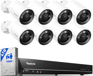 REOLINK 12MP Security Camera System Commercial, 8pcs H.265 12MP PoE Security Cameras Outdoor, Person Vehicle Pet Detection, Spotlight Color Night Vision, 16CH NVR 4TB HDD, RLK16-1200B8-A