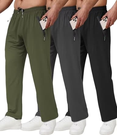 lomsoe 3 Pack Men's Athletic Pants with Zip Pockets, Lightweight Workout Sweat Pants Gifts for Men