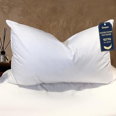 BHZ Goose Down Feather Pillows Queen Size - Hotel Collection Bed Pillows for Sleeping Medium Firm Soft Support Pillow for Side and Back Sleepers with Breathable Cover