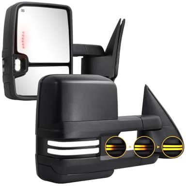 Towing Mirrors Switchback Lights Compatible with 2003-2007 Chevy Silverado GMC Sierra Tow Mirrors with Turn Signal Running Lights Power Glass Backup Lamp Heated Pair (Black Textured)
