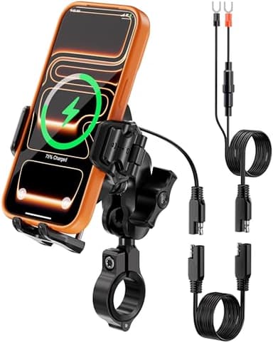 Kewig Motorcycle Phone Mount with Qi 15W Wireless Charger & 36W PD/USB C Fast Charging Port, Anti-Theft Handlebar Cellphone Holder with Vibration Dampener for Bike Scooter ATV, Fit 5.4-7.2" Phone